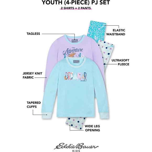 🦔 Eddie Bauer The Adventure Begins 4-Piece Mix & Match Pajama Set (L 14/16) NWT - Picture 2 of 16